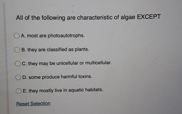 Which Of The Following Can Be Characteristics Of Algae Solved All of the following are characteristic of algae | Chegg.com