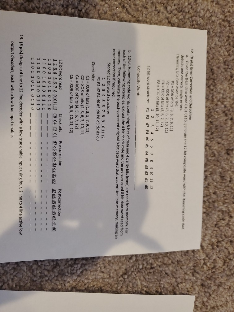 Solved 12. (8 pts) Error Correction and Detection: a. Given | Chegg.com
