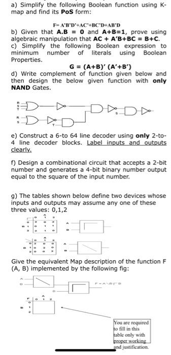Solved a) Simplify the following Boolean function using K- | Chegg.com