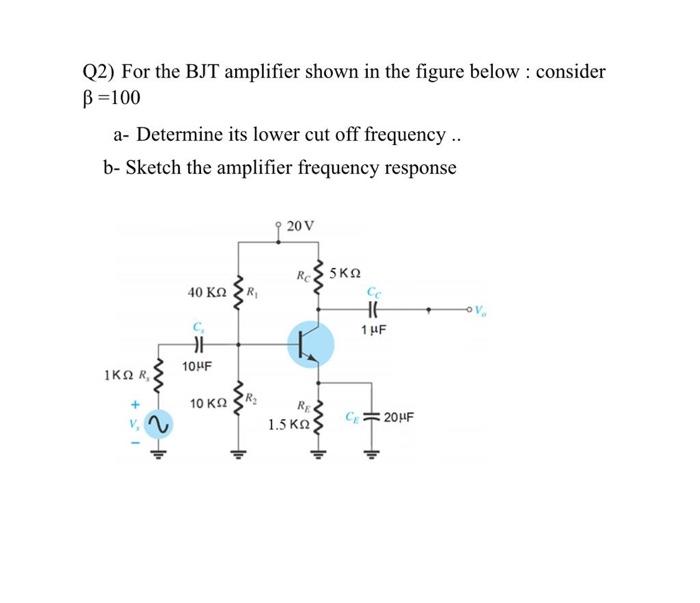 Solved Q2) For The BJT Amplifier Shown In The Figure Below : | Chegg.com