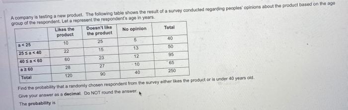 Solved A company is testing a new product. The following | Chegg.com