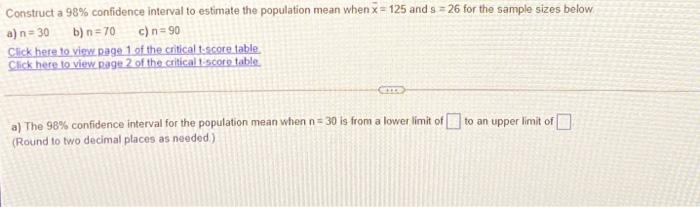 Solved Construct a 98% confidence interval to estimate the | Chegg.com
