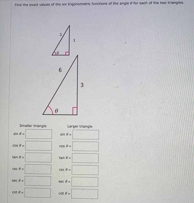 Solved Find the exact values of the six trigonometric | Chegg.com