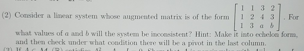 Solved 1 1 1 2 . For 3 2 (2) Consider a linear system whose | Chegg.com