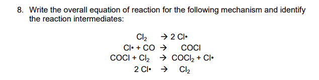 Solved Write the overall equation of reaction for the | Chegg.com