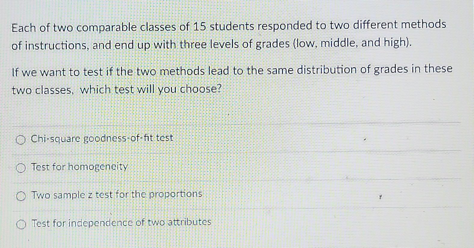 Solved Each of two comparable classes of 15 students | Chegg.com