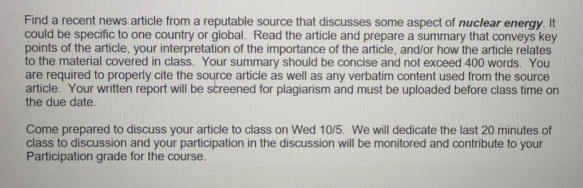 Solved Find a recent news article from a reputable source