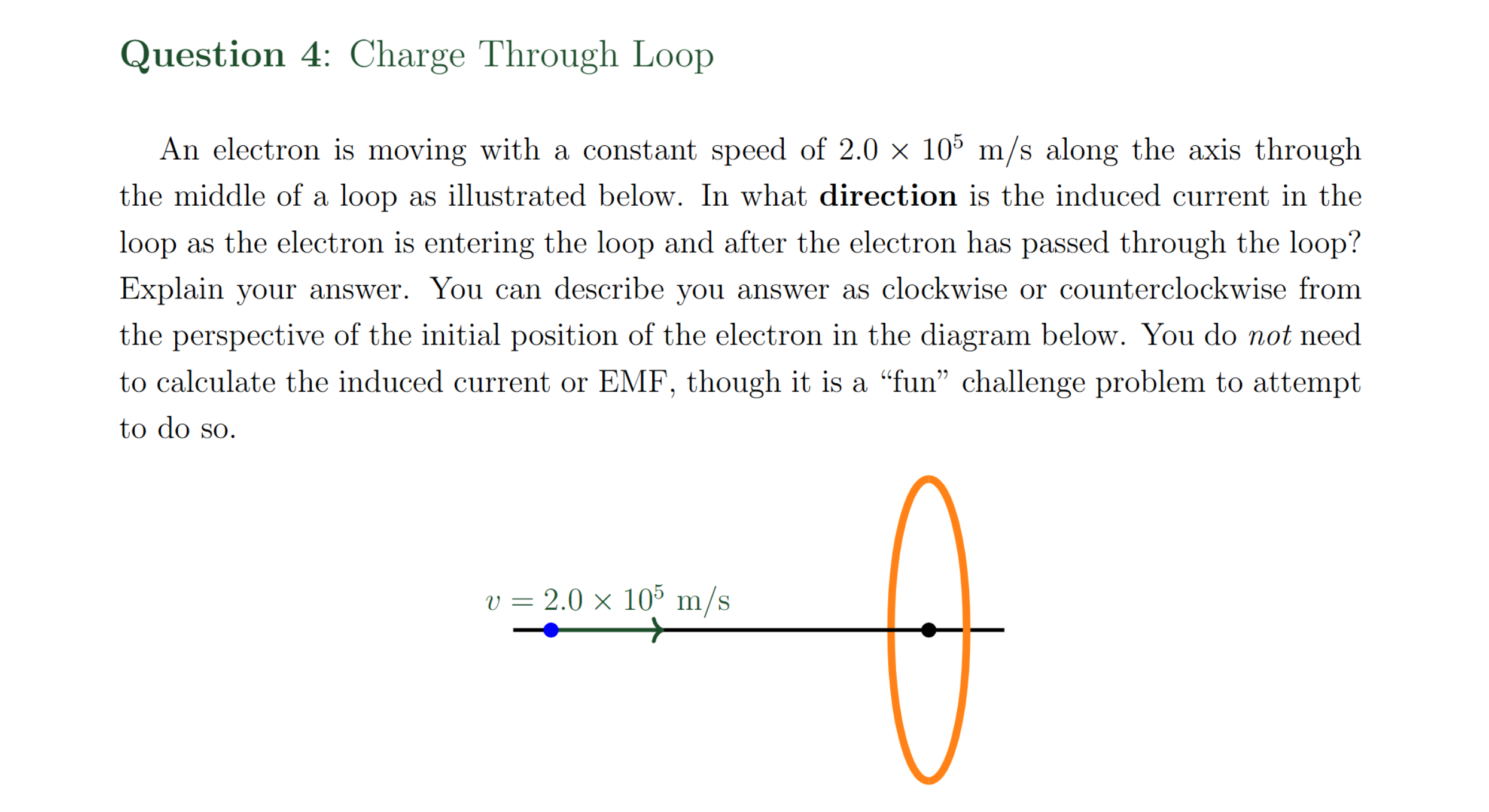 Loopan Solved Question 4: Charge Through LoopAn electron is moving | Chegg.com