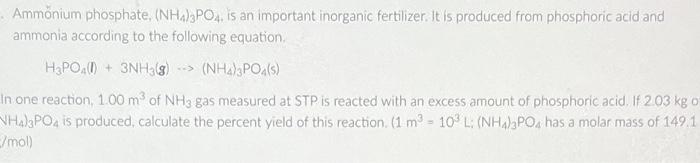 Solved Ammonium phosphate, (NH4)3PO4, is an important | Chegg.com