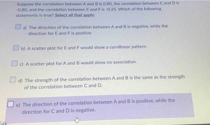 Solved Suppose the correlation between A and B is 0.80, the | Chegg.com