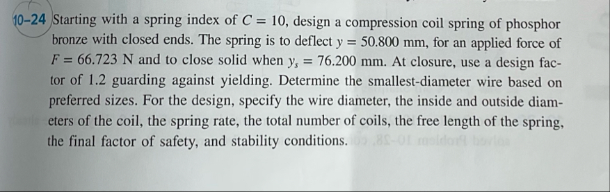 Solved 10-24 ﻿Starting with a spring index of C=10, ﻿design | Chegg.com