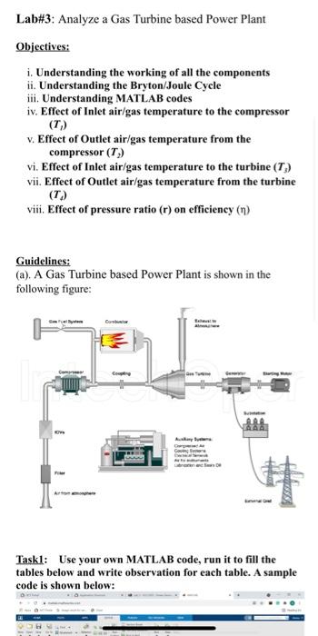 Solved Lab#3: Analyze A Gas Turbine Based Power Plant | Chegg.com