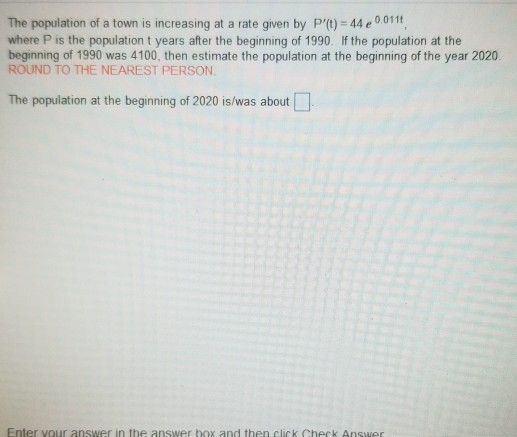 Solved The population of a town is increasing at a rate | Chegg.com