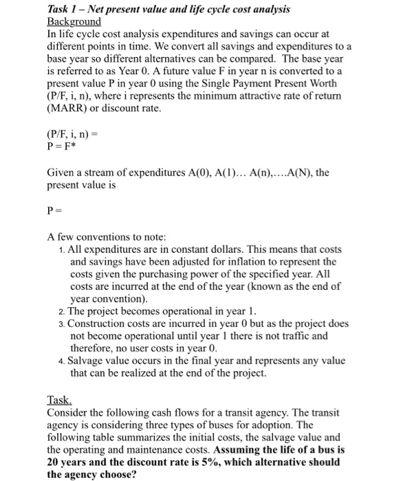 Solved Task 1 - Net present value and life cycle cost | Chegg.com