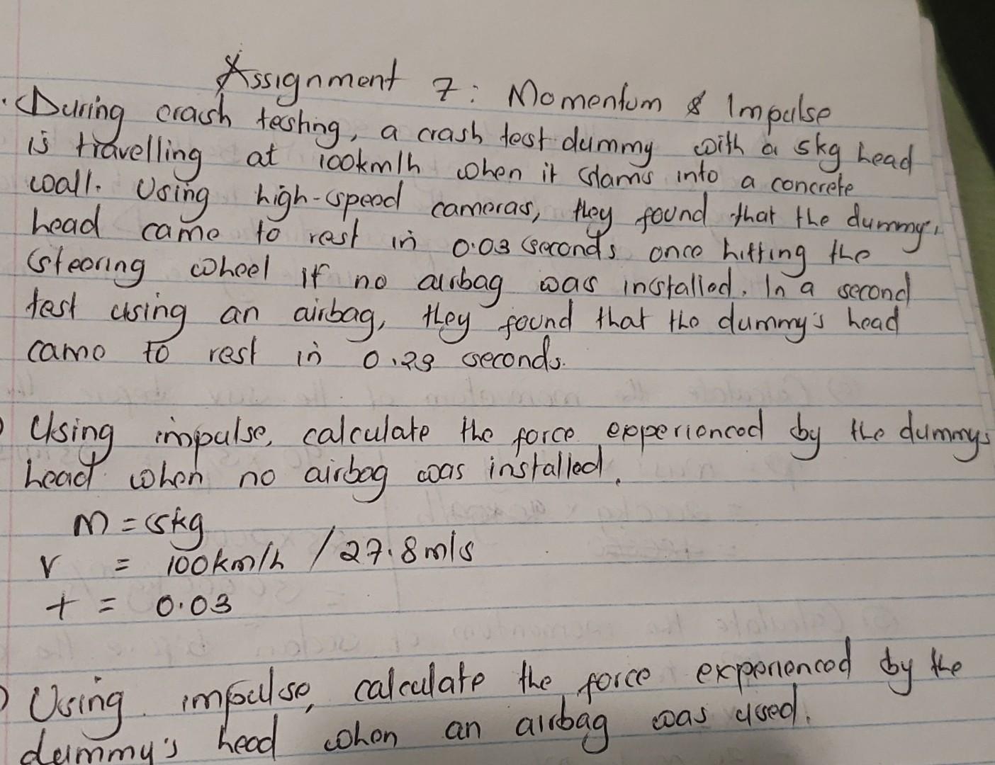 Solved Assignment 7 Momentum \& Impulse During crash