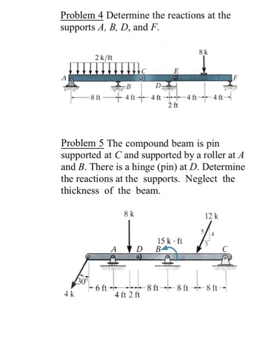 Solved Problem 4 Determine the reactions at the supports A, | Chegg.com