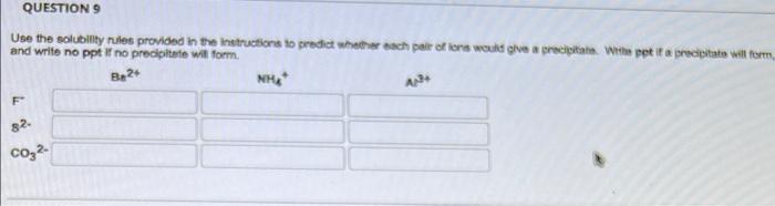 Solved QUESTION 9 Use the solubility rules provided in the | Chegg.com