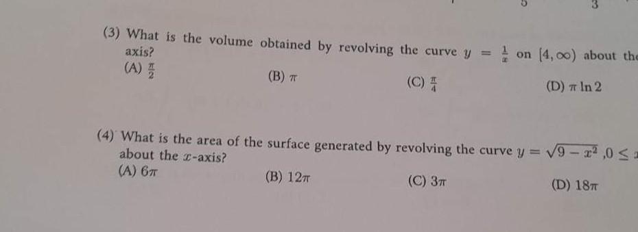 Revolved Volume Formula Solved (3) What is the volume obtained by revolving the | Chegg.com