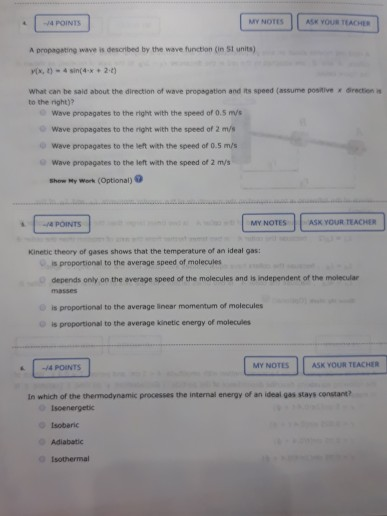 Solved - POINTS w wores RU YOUR HAND A propagating wave is | Chegg.com