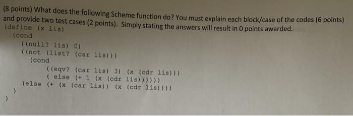 Solved (8 points) What does the following Scheme function | Chegg.com