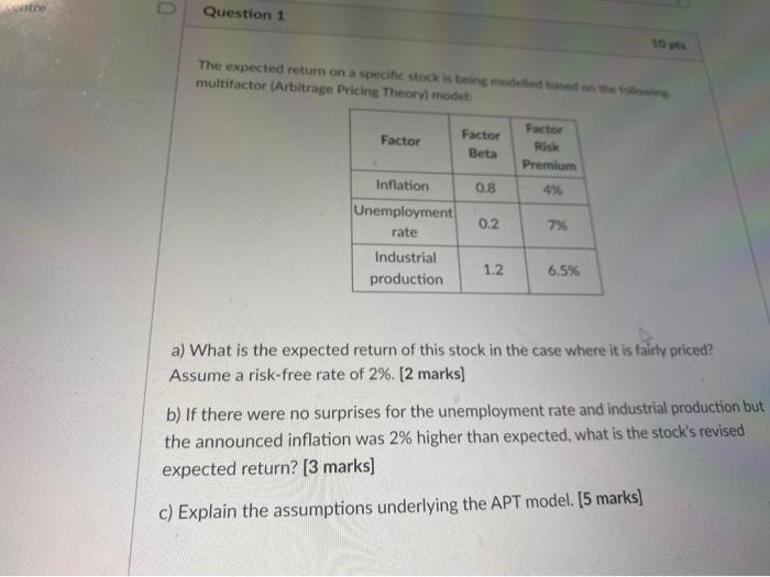 Solved Entre U Question 1 The Expected Return On A Specific | Chegg.com