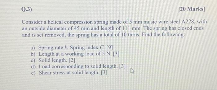 Solved Consider a helical compression spring made of 5 mm | Chegg.com