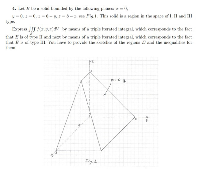 Solved 4. Let E be a solid bounded by the following planes: | Chegg.com