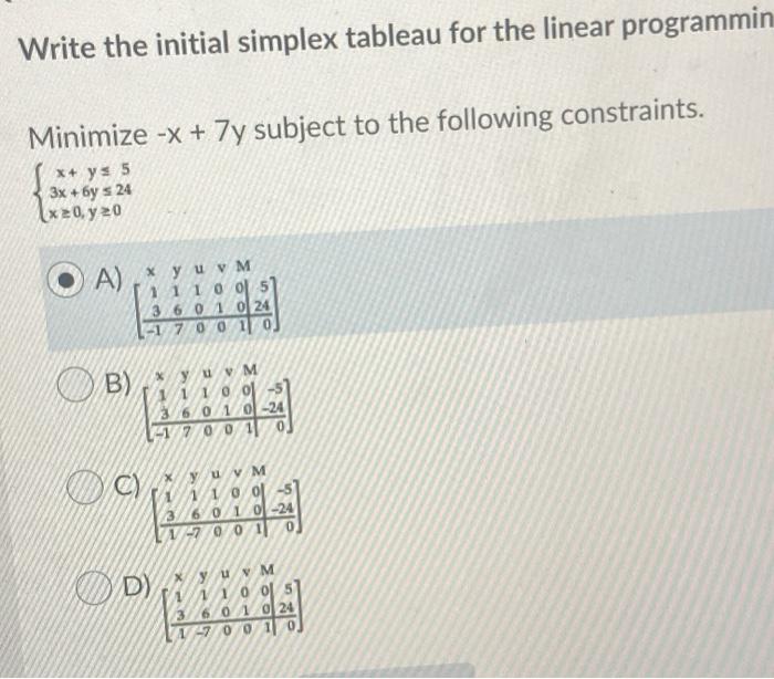 Solved Write the initial simplex tableau for the linear | Chegg.com