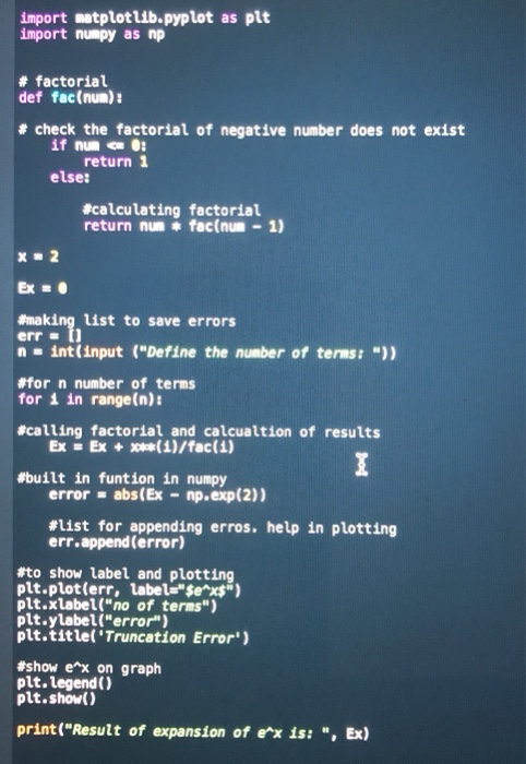 Solved import matplot lib.pyplot as plt import numpy as np # | Chegg.com