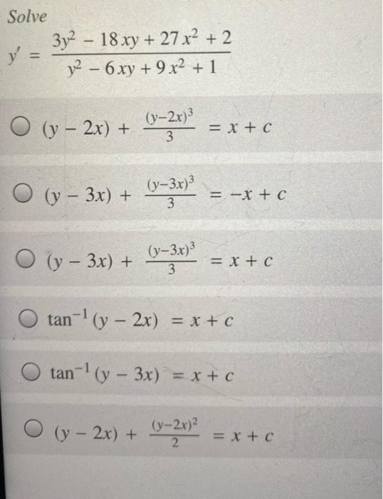 Solved Solve 3y2 18 Xy 27 X2 2 Y 12 6 Xy 9x2 Chegg Com