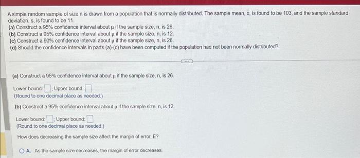 Solved A simple random sample of size n is drawn from a | Chegg.com