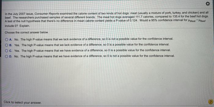 Solved In the July 2007 issue, Consumer Reports examined the | Chegg.com