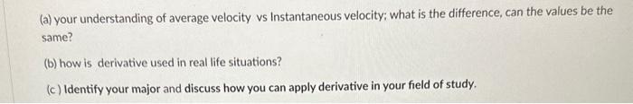 Solved (a) Your Understanding Of Average Velocity Vs 