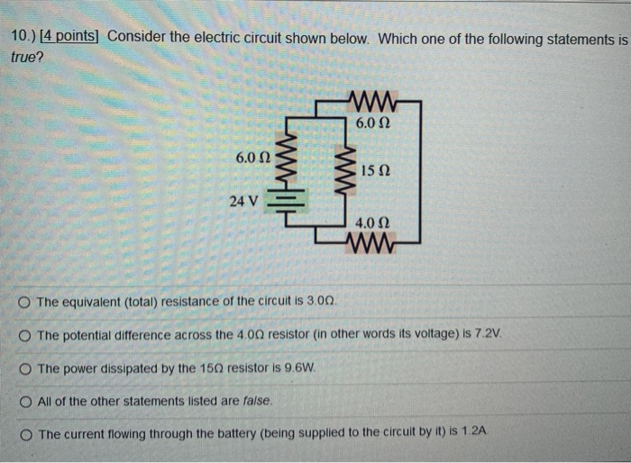 Solved 10.) [4 points) Consider the electric circuit shown | Chegg.com