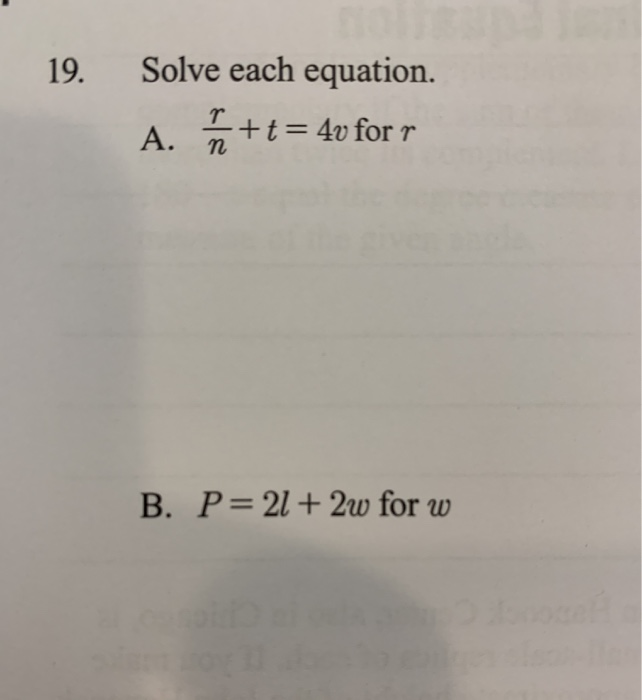 Solved 19 Solve Each Equation A N T 4v Forr B P 21 Chegg Com