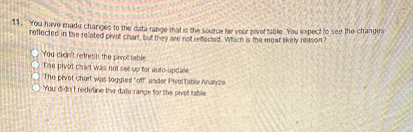 Solved You have made changes to the data range that is the | Chegg.com