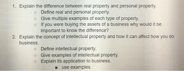 Solved 1. Explain The Difference Between Real Property And | Chegg.com