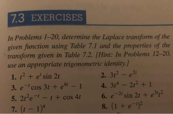 Solved 73 EXERCISES In Problems 1-20, Determine The Laplace | Chegg.com