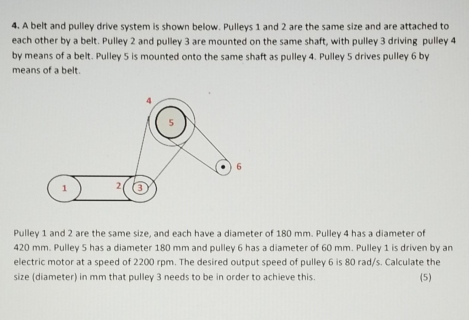 Solved 4 A Belt And Pulley Drive System Is Shown Below Chegg Solved 4 A Belt And Pulley Drive System Is Shown Below Chegg