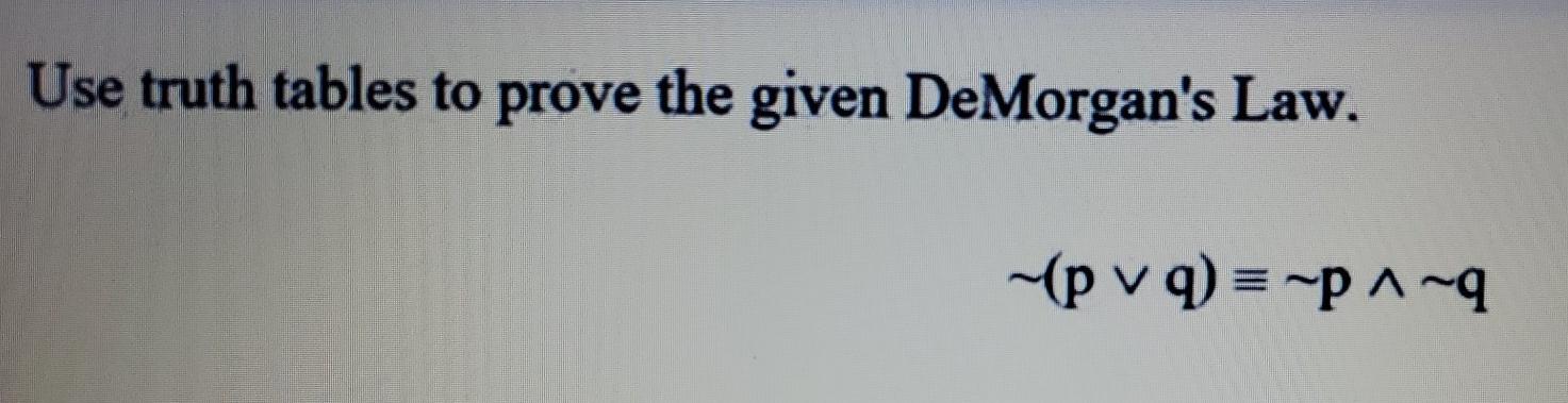 Solved Use Truth Tables To Prove The Given De Morgan's Law. 