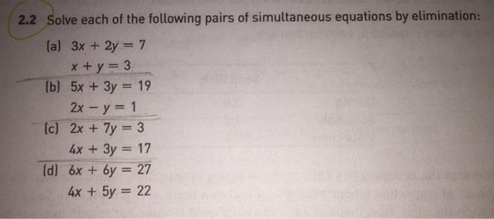 Solved 2 2 Solve Each Of The Following Pairs Of Simultaneous Chegg Com