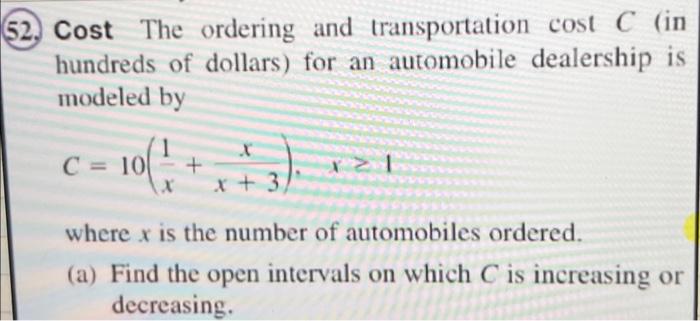 Solved 2.) Cost The ordering and transportation cost C (in | Chegg.com