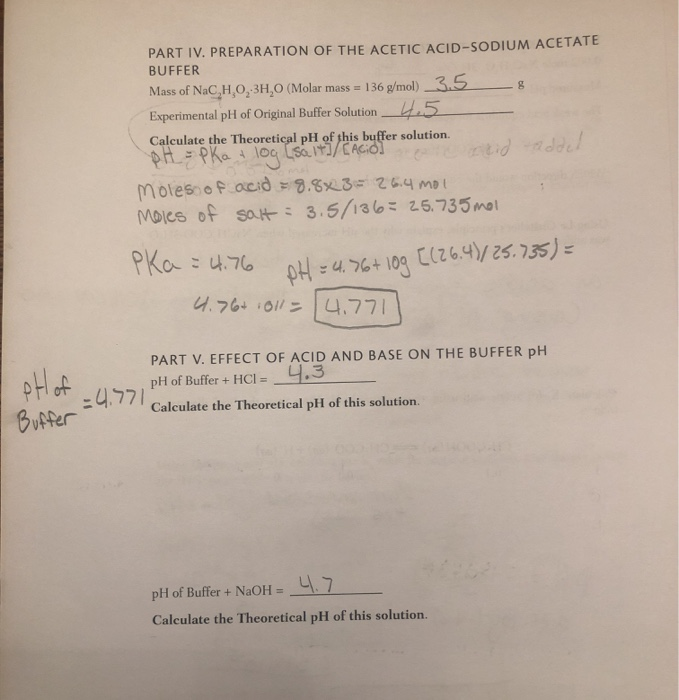 Solved PART V. EFFECT OF ACID AND BASE ON THE BUFFER PH pH | Chegg.com