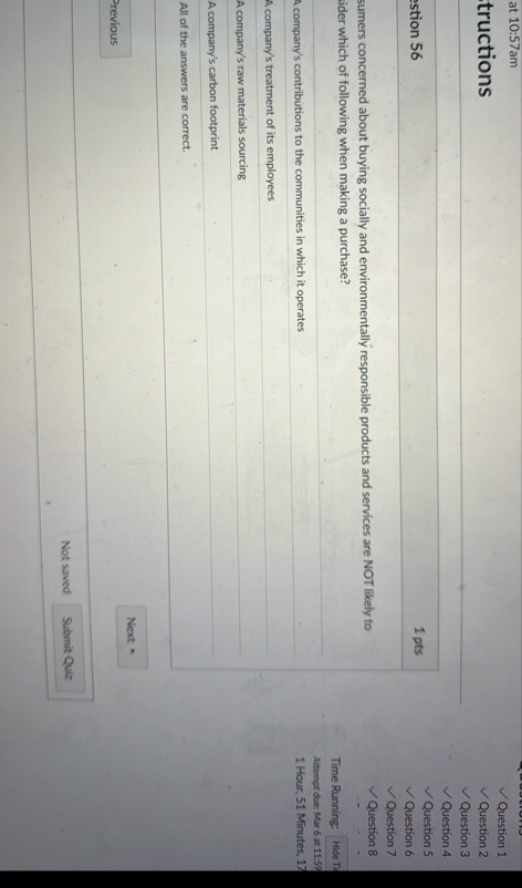 Solved at 10:57amtructionsstion 561 ﻿ptssumers concerned | Chegg.com 