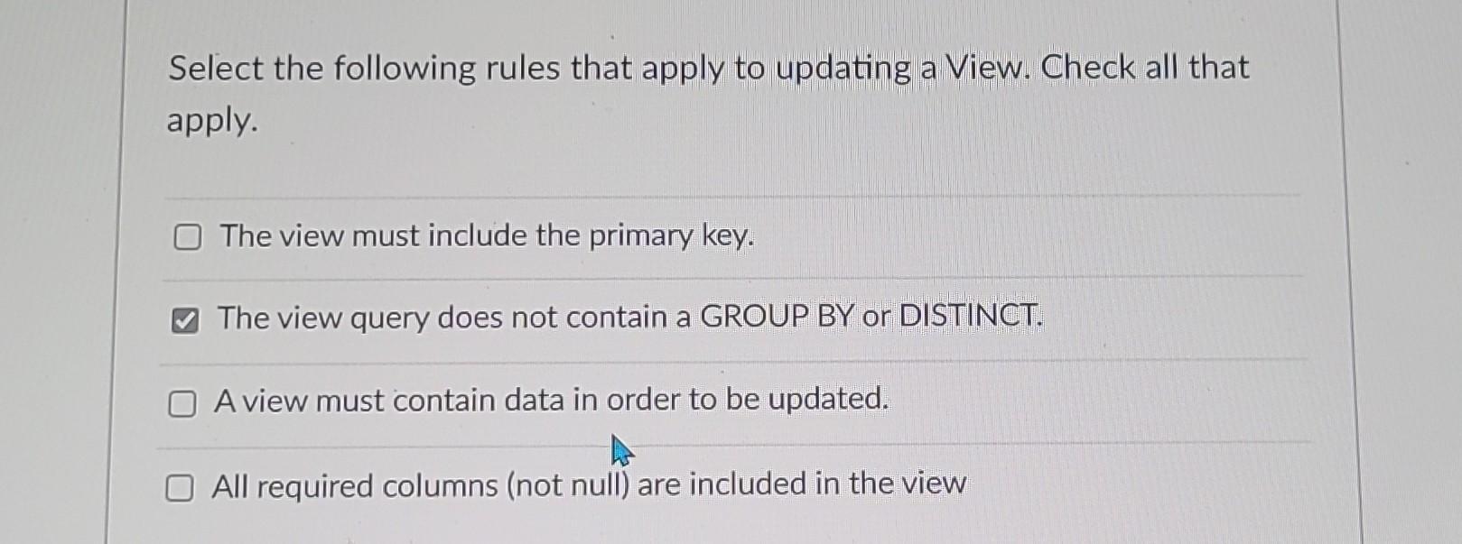 Solved Select The Following Rules That Apply To Updating A | Chegg.com