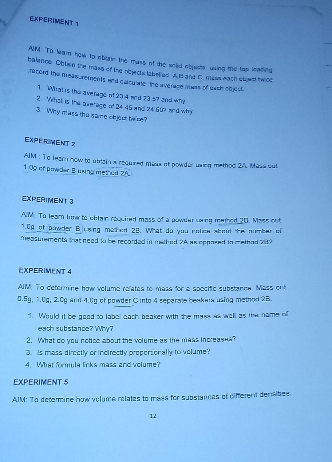 Solved Find the co All Experiment 1 up to 5 Experiment 5 | Chegg.com