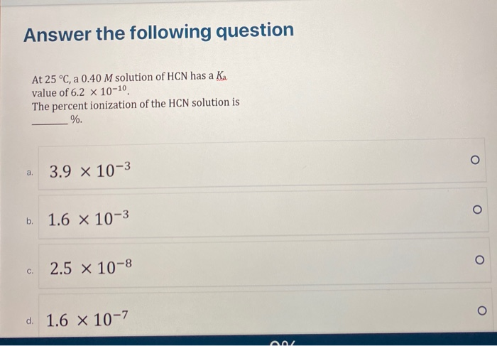 Solved Answer The Following Question At 25 C A 0 40 M S Chegg Com