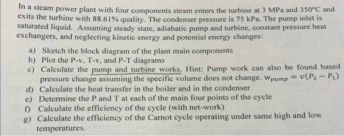 Solved In A Steam Power Plant With Four Components Steam | Chegg.com