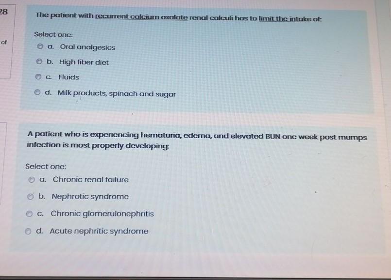 Solved 28 of The patient with recurrent calcium oxalate | Chegg.com