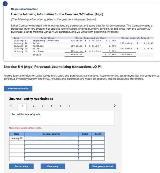 Solved Required information Use the following information | Chegg.com